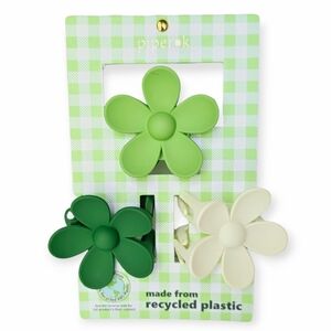 Piper K Green Flower Hairclips set of 3